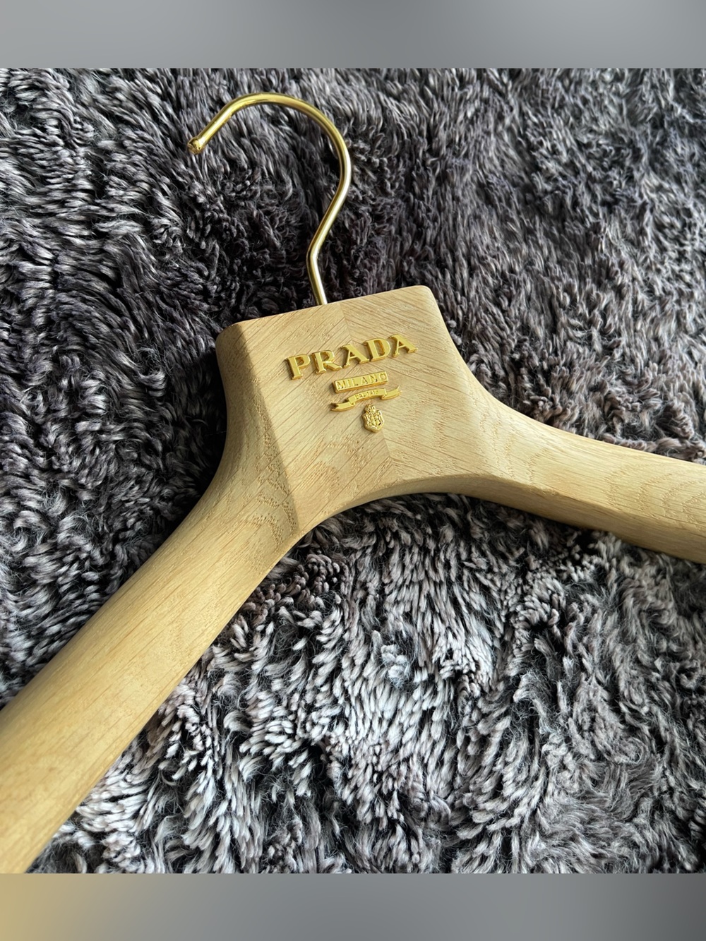 PRADA Milano Dal 1913 Designer Wood Coat Hanger w/ Gold Accents Great Condition